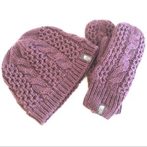 North face Cable Minna beanie and mitten set